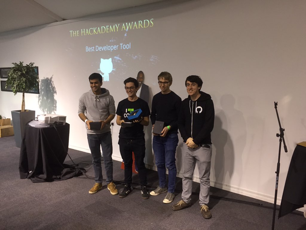 MLHacks's tweet image. Congratulations to GitC++ for winning the @GitHubEducation Best Developer Tool Prize at #HackLondon