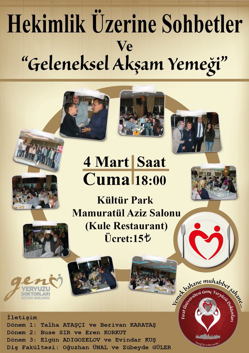 Hocalarımızın katılımıyla"Hekimlik Üzerine Sohbetler"adlı geleneksel akşam yemeği etkinliğimize sizleri de bekleriz😊