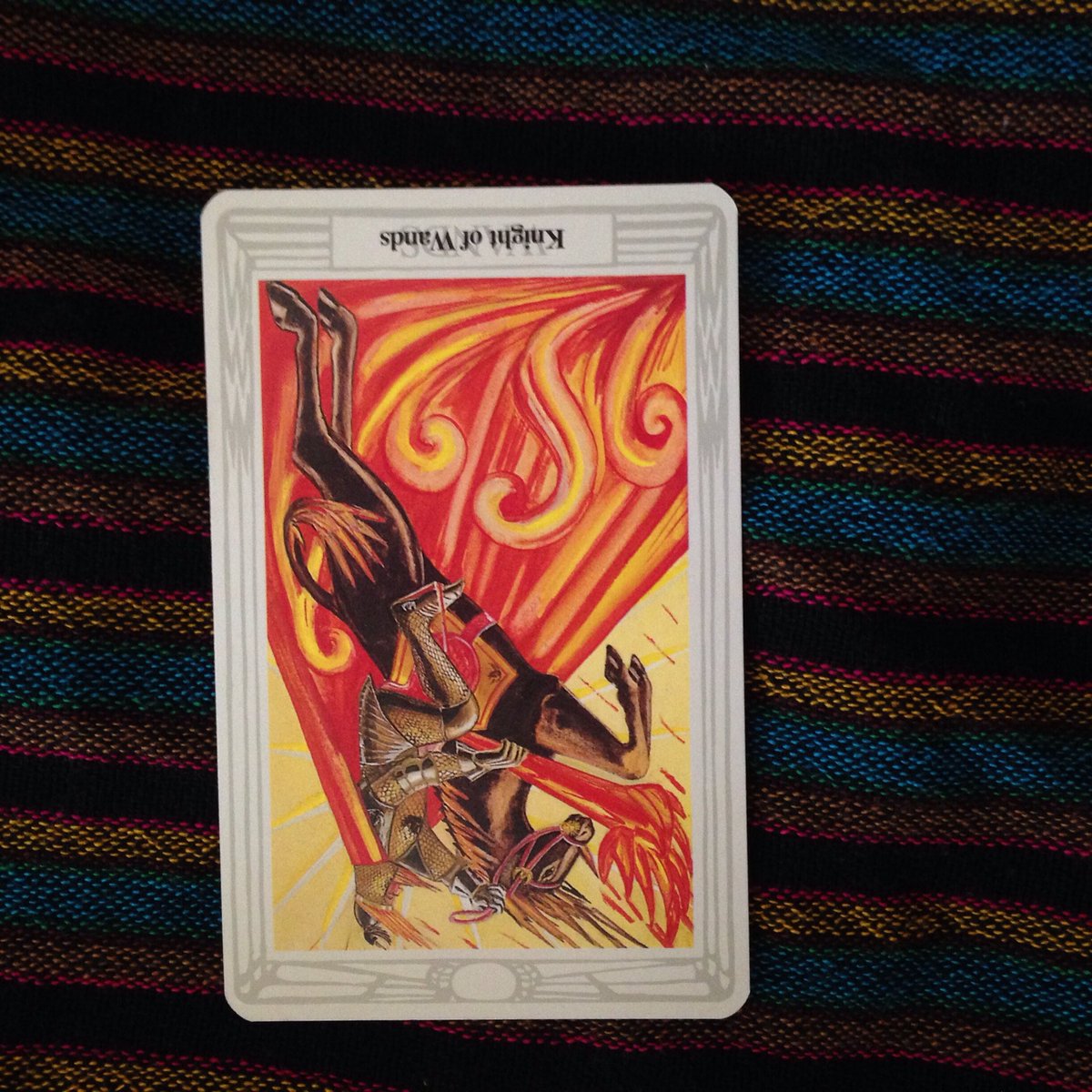 CaribbeanTarot's tweet image. Daily meditation: knight of wands reversed #tarot #meditation #thothdeck #tarotcards #haste #delays #scatteredenergy