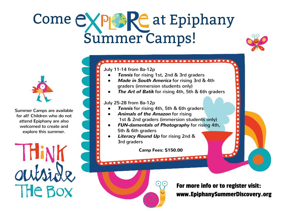 EpiphanyFalcons's tweet photo. It's time to register for Epiphany Summer Discovery Camps!  
https://t.co/Zl7y5waczb https://t.co/sJgBv9lE3i