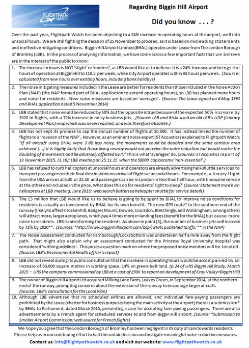 fpathwatch's tweet image. ***NEW UPDATED FACTSHEET*** #Bromley #BigginHill #Orpington #LBB  flightpathwatch.co.uk/donate-to-flig…