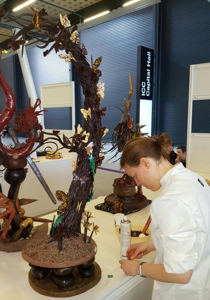 My first chocolate showpiece @Hotelympia #butterflies #showpiece #itgotthereinonepiece!