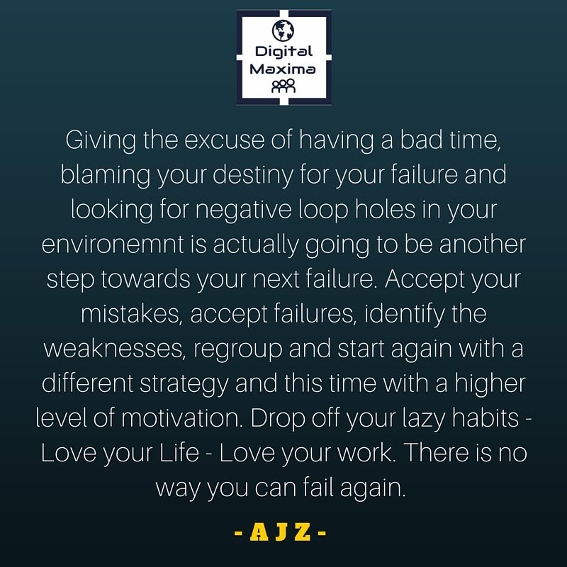 Digital_Maxima's tweet photo. Drop your #lazy habits - #Love your #Life - Love your #work. There is no way you can #fail again. #DigitalMaxima https://t.co/zadmh7qfHn