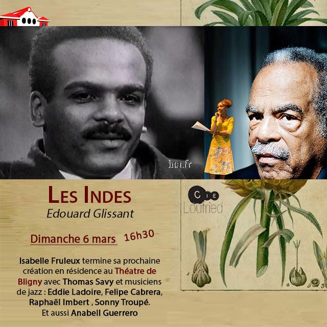 theatreBLIGNY's tweet photo. #LesIndes #EdouardGlissant @theatreBLIGNY Dim 6mars 16h30. #IsabelleFruleux et #ThomasSavy.  Le #Jazz dans le #texte https://t.co/QGorfz5XrS
