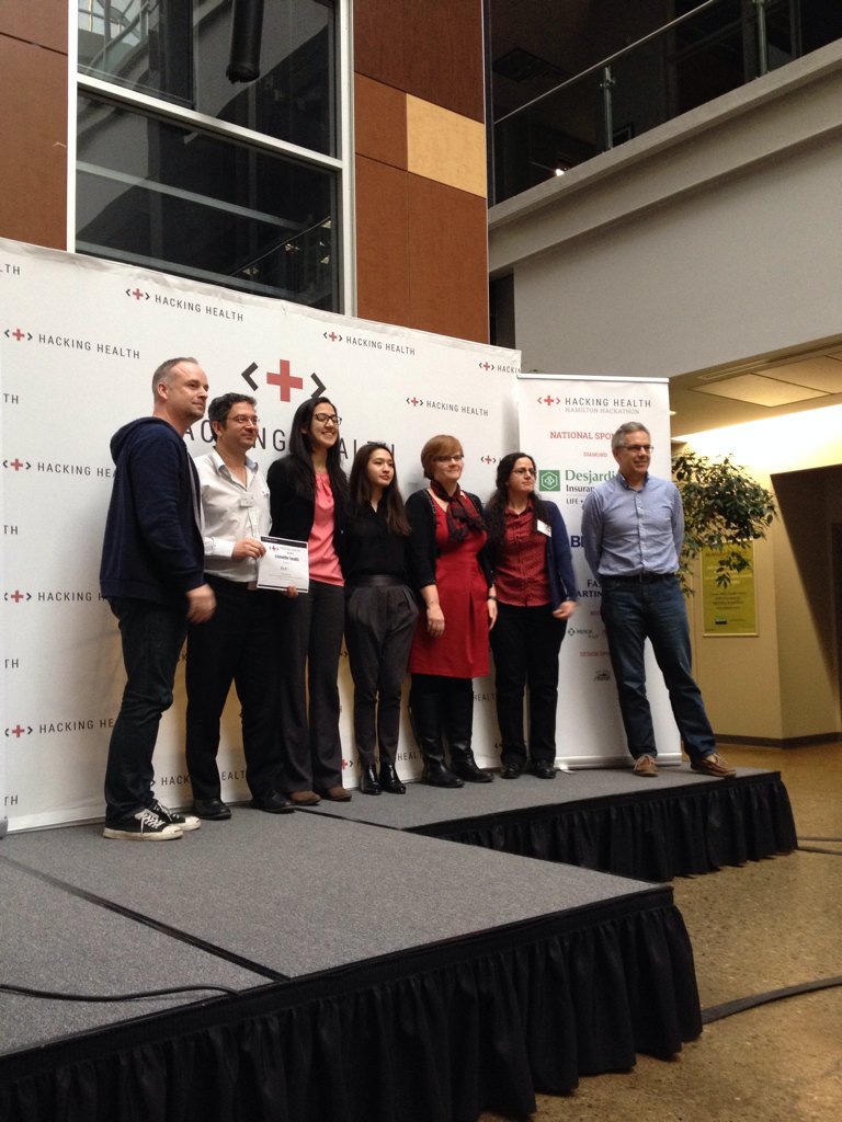 HHHamOnt's tweet photo. The winner of the @cossettehealth prize: Kinly and PHRI!!!! #HHHamOnt https://t.co/wV6XVSBWgB