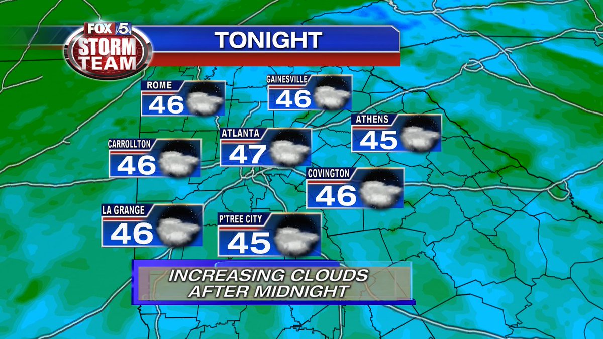 jeffhillfox5's tweet photo. Clouds will increase after midnight with a few sprinkles around sunrise. Better chance for showers Tue/Wed. https://t.co/clrLNi8wpr