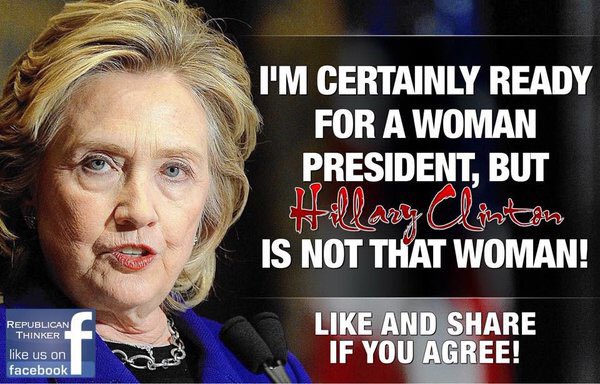 KitCarsonHamm's tweet photo. I'm certainly ready for a woman for president, but Hillary Clinton is not that woman #nohillaryclinton2016 https://t.co/oEMpsxOMFd