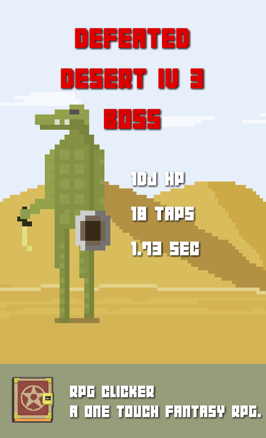petertiger8118's tweet photo. Defeated Desert IV 3 Boss in a battle to the death in RPG Clicker: https://t.co/jlM5PK9A6W #rpg #clicker https://t.co/XuEf8hsWEi