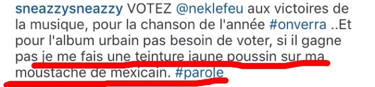 DecombisAlix's tweet photo. voilà pourquoi au fond j'ai le seum que @nekfeu ait gagné pour l'album urbain 😏 @sneazzy #JaunePoussin https://t.co/XP6iOYc808