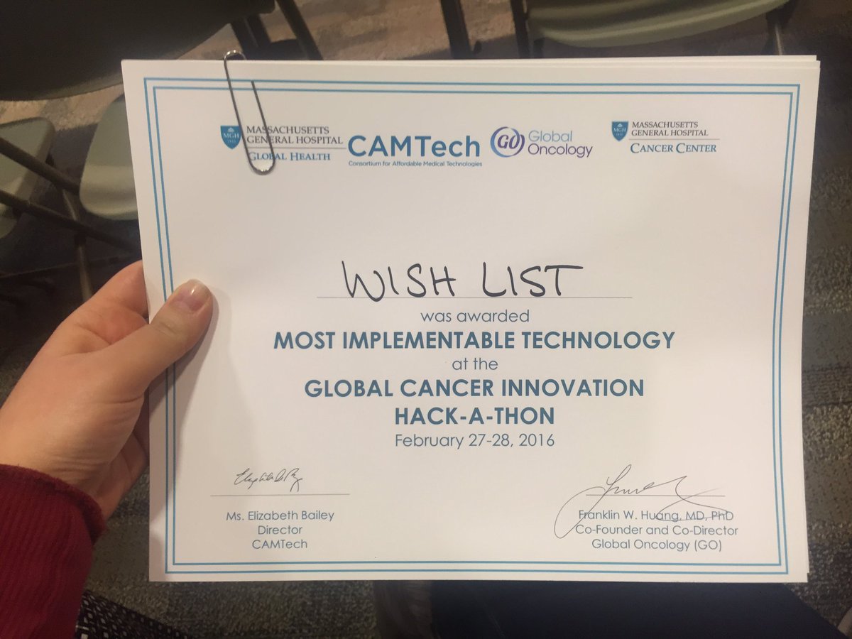 aniavanian's tweet photo. Woohoo! So proud of my team for winning the most implementable award! #GlobalCancerHack @GlobalOnc @CAMTechMGH https://t.co/eU1Fajl7am