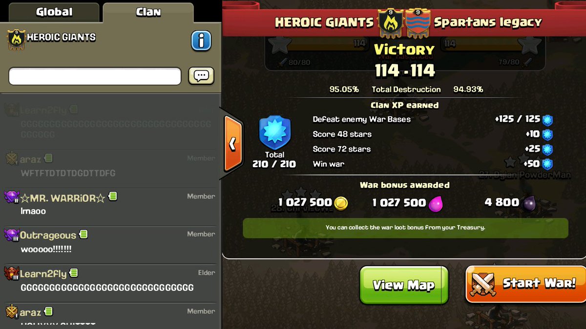 HighTideCOC's tweet photo. Wow. What an amazing war! Great War HG and everyone at Spartans Legacy! https://t.co/i3HaOEueBU