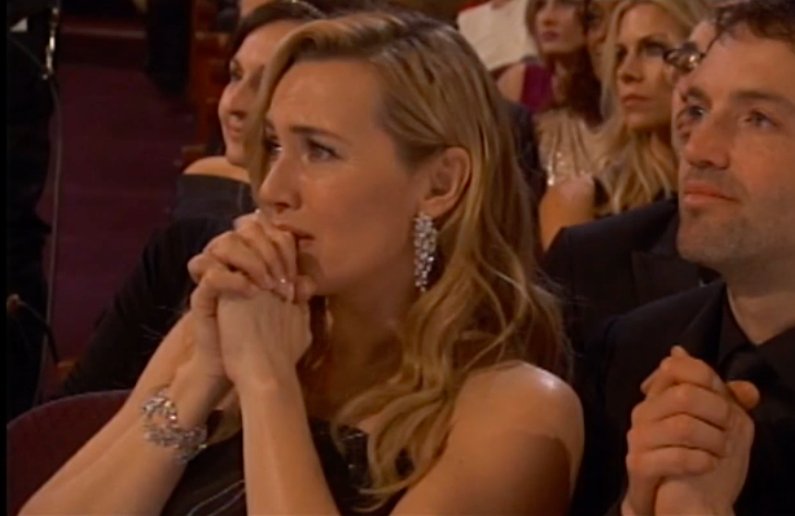 JarettSays's tweet photo. Kate Winslet watching Leo DiCaprio's #Oscars acceptance speech had me crying https://t.co/NxmwAvEyLi