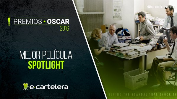 ecartelera's tweet image. MEJOR PELÍCULA: #Spotlight ver.ec/n29265 #Oscars
