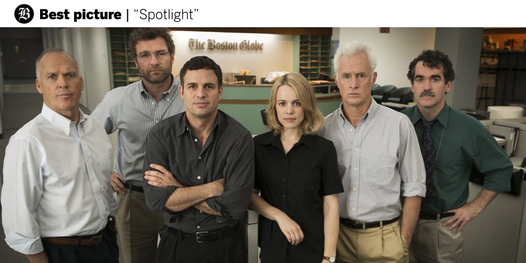BostonGlobe's tweet photo. A win for @Spotlightmovie, and for every journalist in the tireless pursuit of the truth. https://t.co/DpXR9N80jS https://t.co/iMhOmaAfON