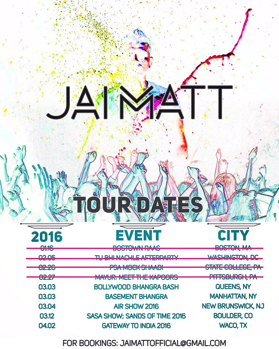 jai_matt's tweet photo. Updated Tour Dates - Be there! #tourdates #leanonrangeela #jaimattlive https://t.co/7isly1yu5R