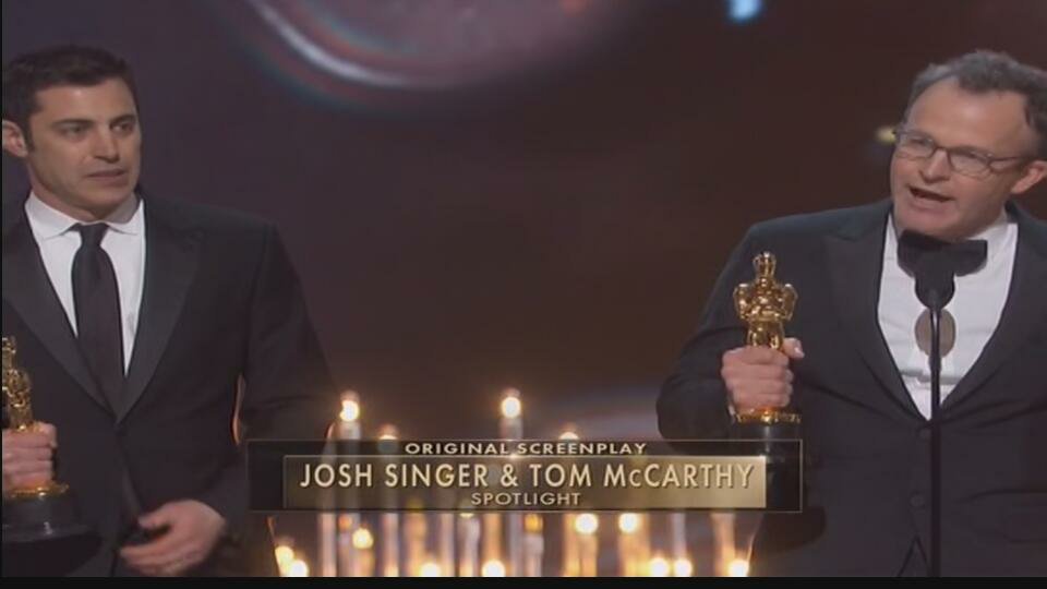 Organjbhm's tweet image. The Original Screenplay award goes to Spotlight, to #JoshSinger and #TomMcCarthy at the #Oscars