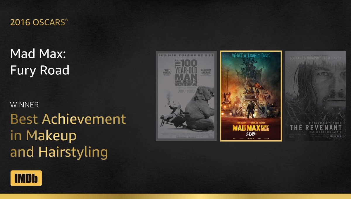 Best Makeup and Hairstyling goes to...#MadMaxFuryRoad! imdb.to/1QFFiMG   #IMDbOscars #Oscars