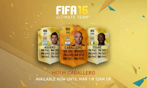 mindgamecouk's tweet photo. #FIFA16 Ultimate Team MOTM #CABALLERO Available now until Mar 1 @ 12AM UK @mindgamecouk https://t.co/lYkW2TQlKK