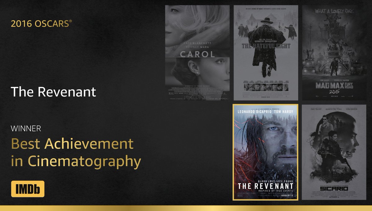 Best Cinematography goes to...Emmanuel Lubezki, #TheRevenant! imdb.to/1QFFiMG #IMDbOscars #Oscars