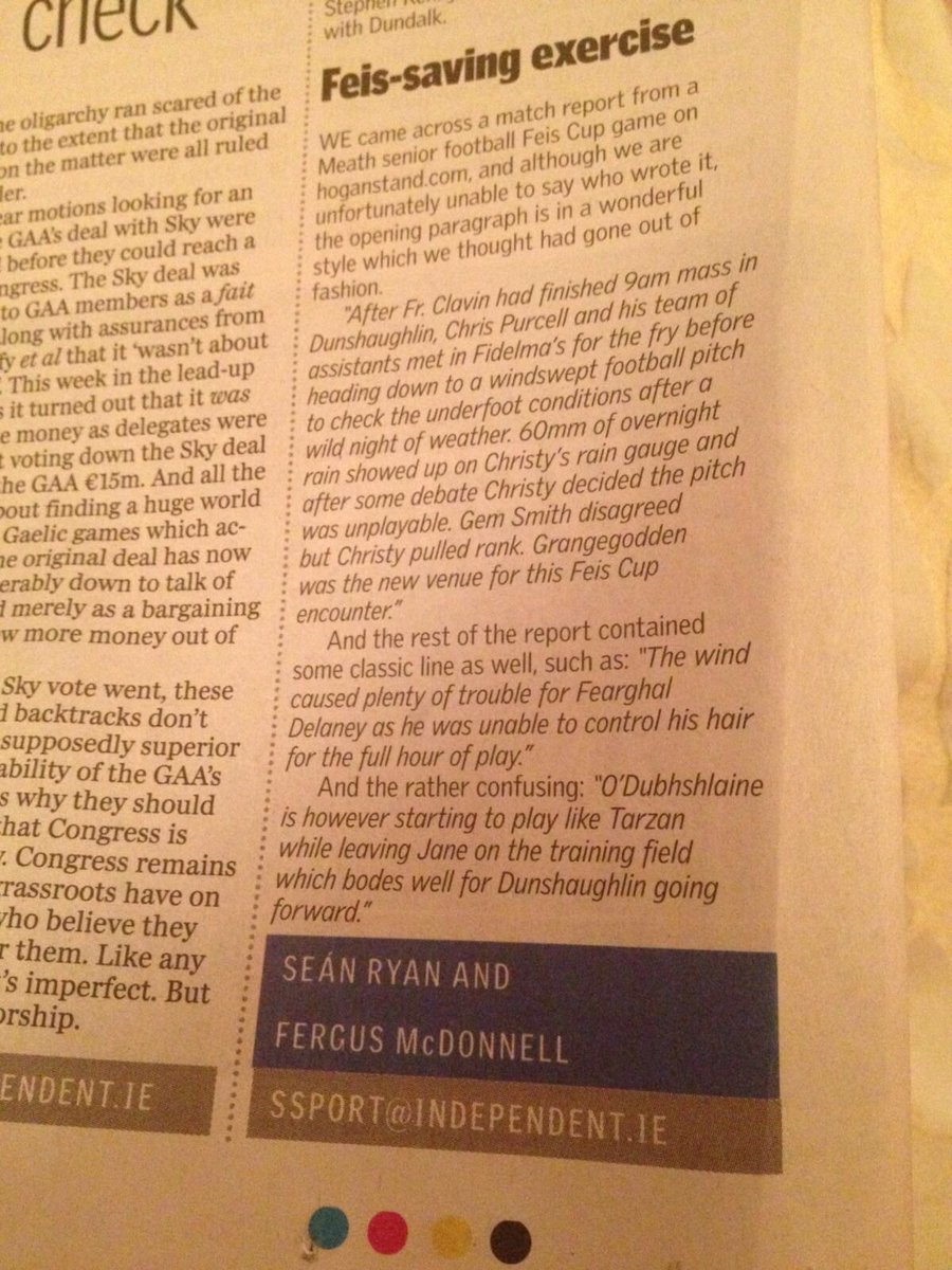 DunshaughlinGAA's tweet photo. We made the Sunday @Independent_ie #feiscup #geniuspro #whowritesthese @johnjgreene @kelshane @mariecrowe https://t.co/jH0QkhU4da