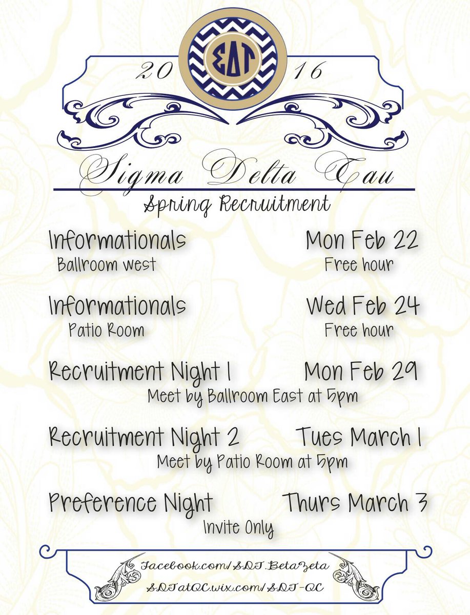 SDTatQC's tweet photo. Spring Recruitment starts in less than 24 hours! We can't wait to meet all you fabulous ladies tomorrow!💕 #ΣΔΤ https://t.co/vmnZIRdk3U