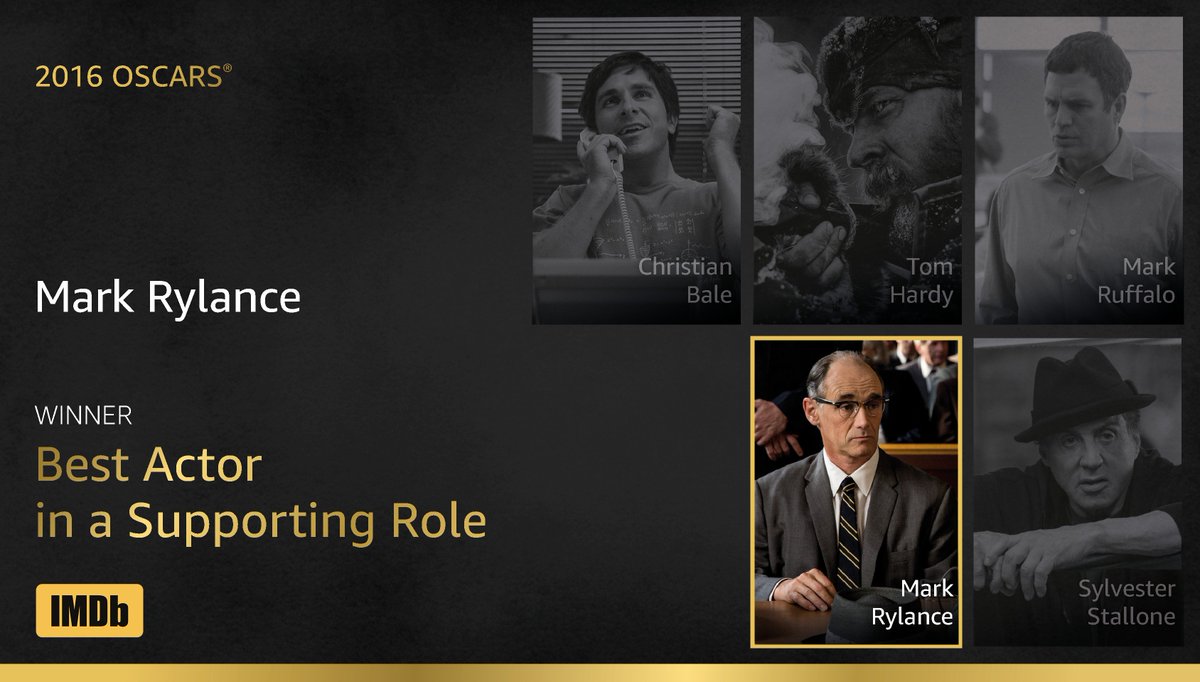 Best Actor in a Supporting Role goes to...Mark Rylance, #BridgeofSpies imdb.to/1QFFiMG  #IMDbOscars #Oscars