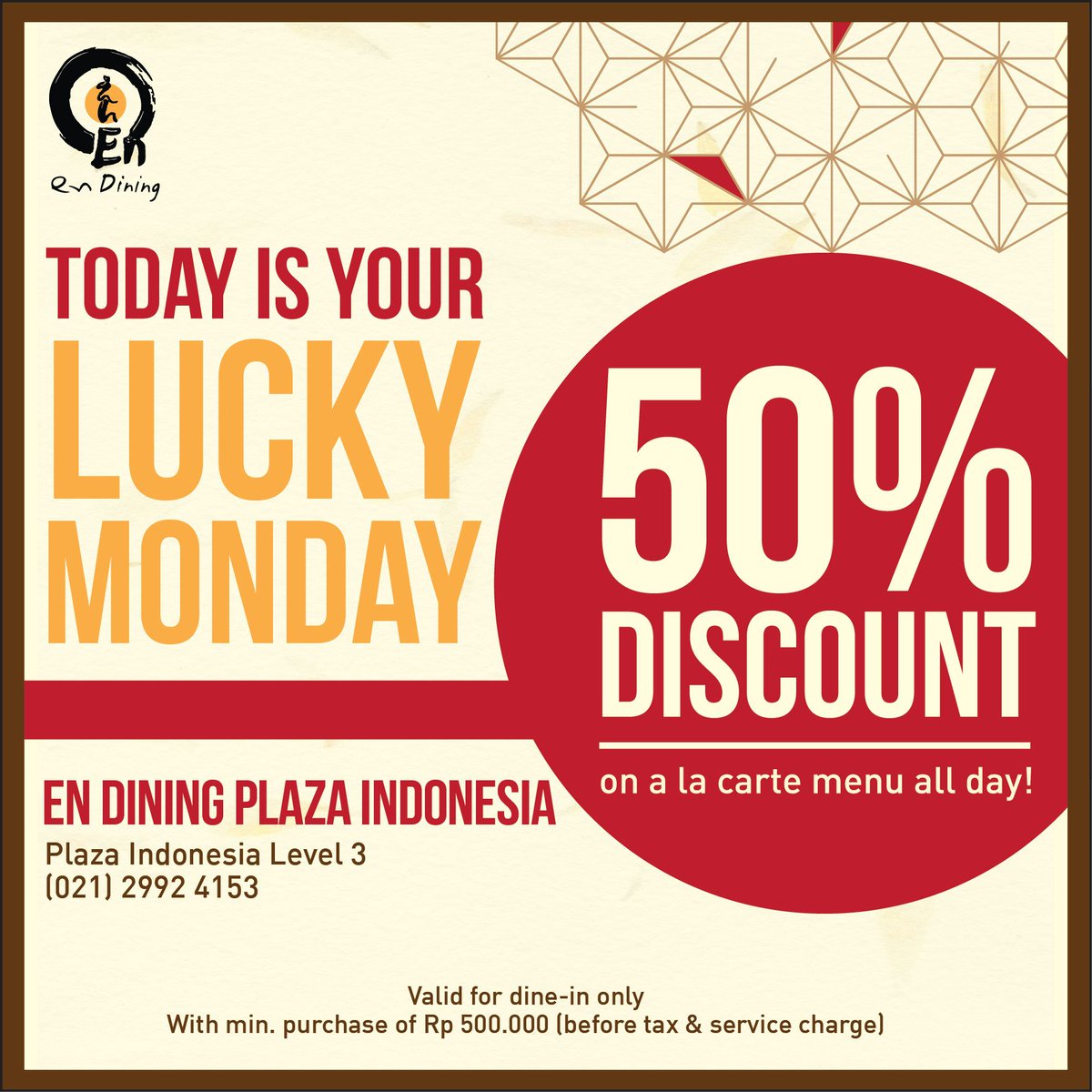 EnDining's tweet image. Today's promo "En Lucky Monday"
Grab it fast!!!!!