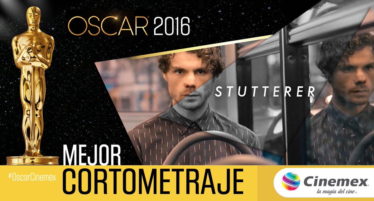 Cinemex's tweet photo. #MejorCortometraje ganador de los premios #Oscars es #Stutterrer

#OscarCinemex https://t.co/inyn5t3HYD
