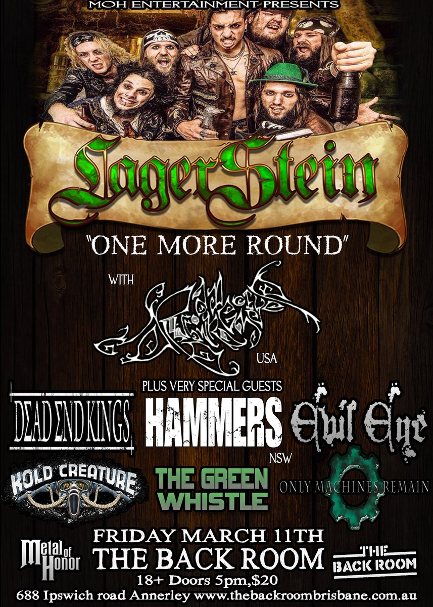 HonorMetal's tweet photo. Get ready Brisbane, for 'ONE MORE ROUND' when @LagersteinBand &amp; @rnbwdragoneyes finish their Aus tour! #piratemetal https://t.co/5E6EzNcLrB