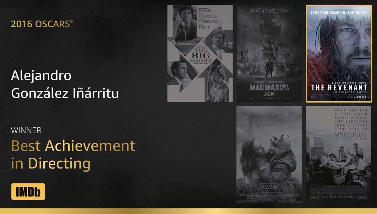 Best Directing goes to... Alejandro González Iñárritu, #TheRevenant
imdb.to/1QFFiMG #IMDbOscars #Oscars