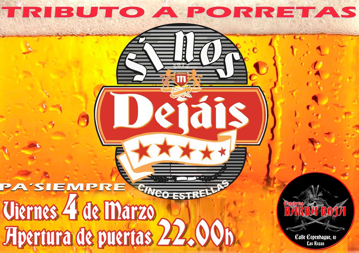 SalaBarbaRoja's tweet photo. ¿Te gustan #LosPorretas? #rockfiestero y cachondo este #viernes en #LasRozas. #gratis #concierto https://t.co/y3MEfIHGeU