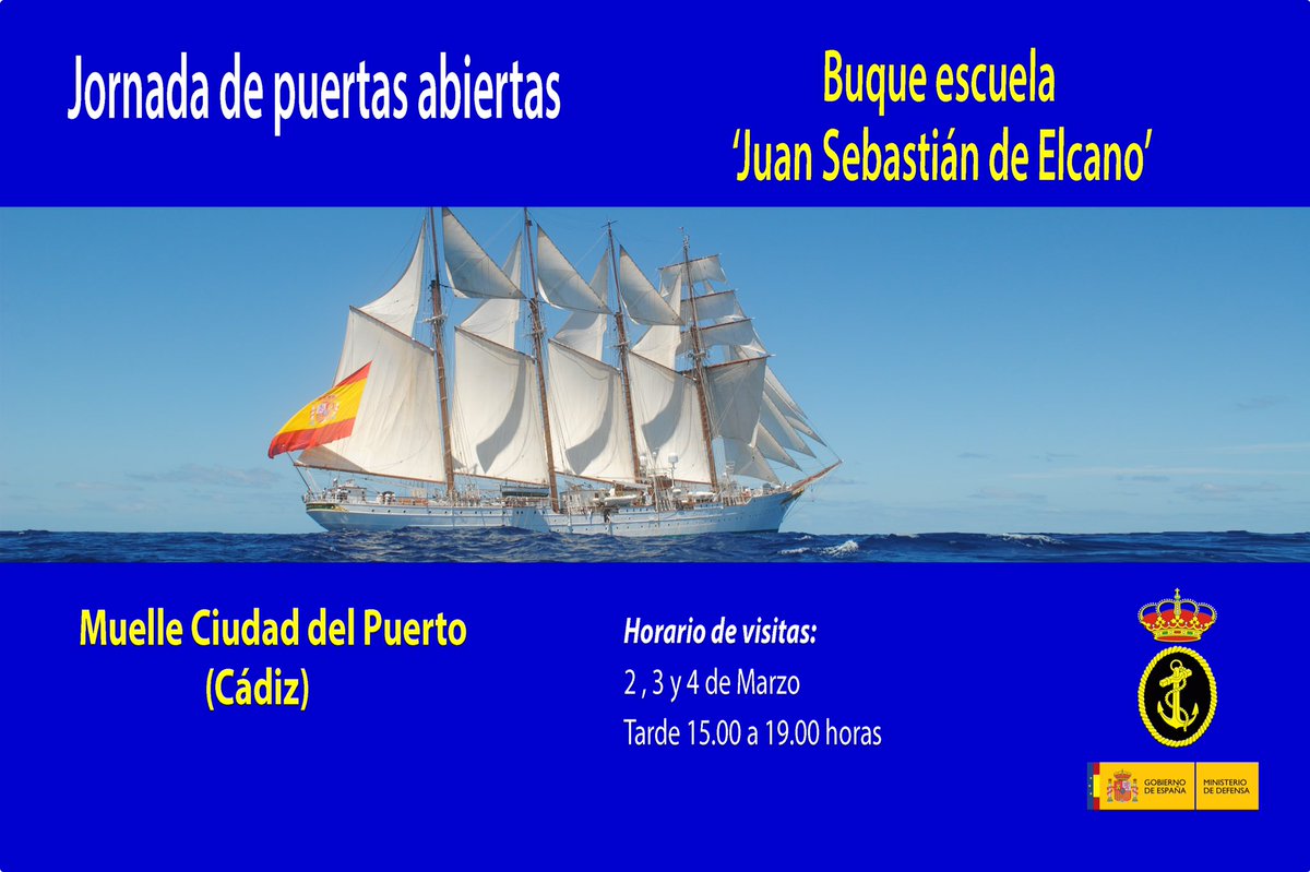 Armada_esp's tweet photo. El buque-escuela Juan Sebastián de Elcano podrá visitarse en #Cádiz desde el miércoles hasta el viernes https://t.co/yCaKNazVuG