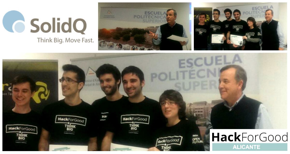 CatedraTEF_UA's tweet photo. Bitácora #H4G_ALC > Premios @solidqes  #HackForGood Alicante: @thequeuers y @hackforlife2016. Entrega: @FernanSQL https://t.co/ny0vrv3Z3H