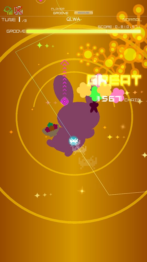 groove_coaster's tweet image. [QLWA]はジャケットイラストの和風でPOPな世界観ベースに、曲の展開に合わせて演出を切り替えることで、t+pazoliteさんの曲らしい可愛いけど目まぐるしくて慌ただしい世界を表現しています。
#グルコス演出ネタ #グルコス