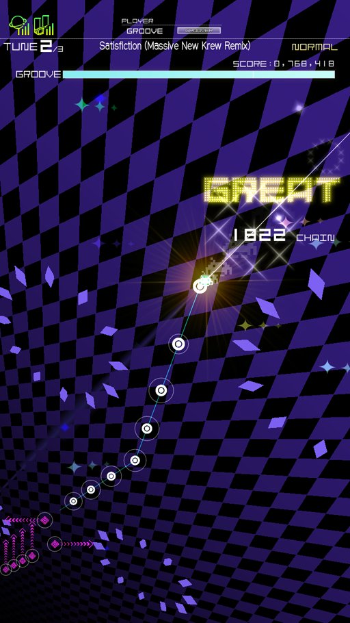 groove_coaster's tweet image. [Satisfiction(Massive New Krew Remix)]は、原曲のSatisfictionの世界が分解され、MNKによって新たな世界として再構築されているイメージを表現しています。
#グルコス演出ネタ #グルコス