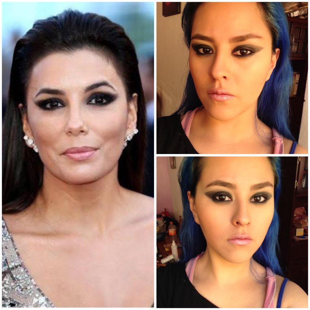 MakeupTogepi's tweet photo. @EvaLongoria inspiration #makeup #smokeyeye #bluehair  #mexicanmakeup https://t.co/WSyN9fCW8i