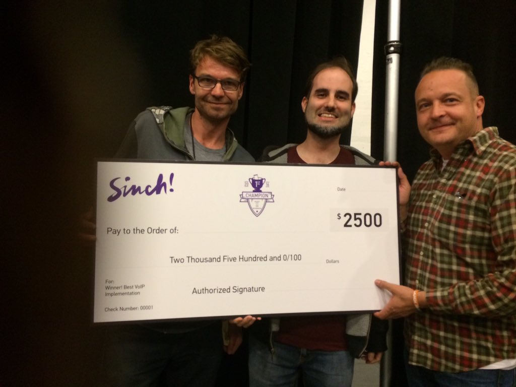 carlgorringe's tweet photo. Thanks @cjsinch @SinchDev for choosing us at @PartyHeer to win Best VoIP app! @LAUNCH #LaunchHack https://t.co/mlFADx2SeB