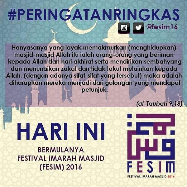 FESIM16's tweet photo. Jangan lupa datang ke majlis perasmian #FESIM16 pada malam ini di Dataran Ilmu. Jom! Imarah Masjid! 👍 https://t.co/npmu7ZAmnv