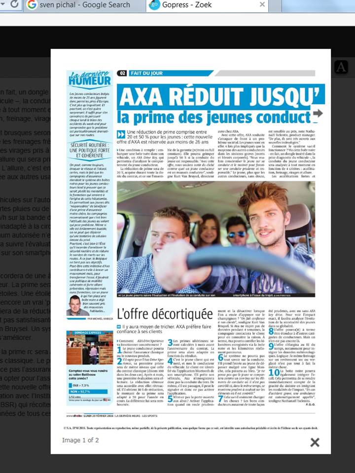 #AXA @AXAinBelgium headline <a href="/HLN_BE/">HLN.BE</a> &amp; <a href="/ladh/">DH les Sports +</a> w responsible #insurance #innovation Pay how you drive for young people