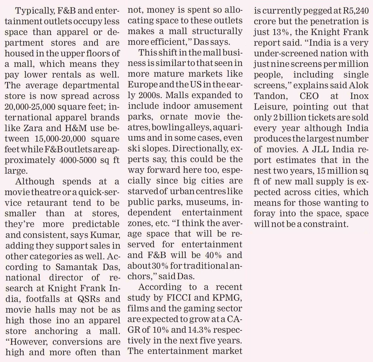 KnightFrank_IN's tweet image. Food and entertainment are fast becoming the anchors in leading malls across the country.