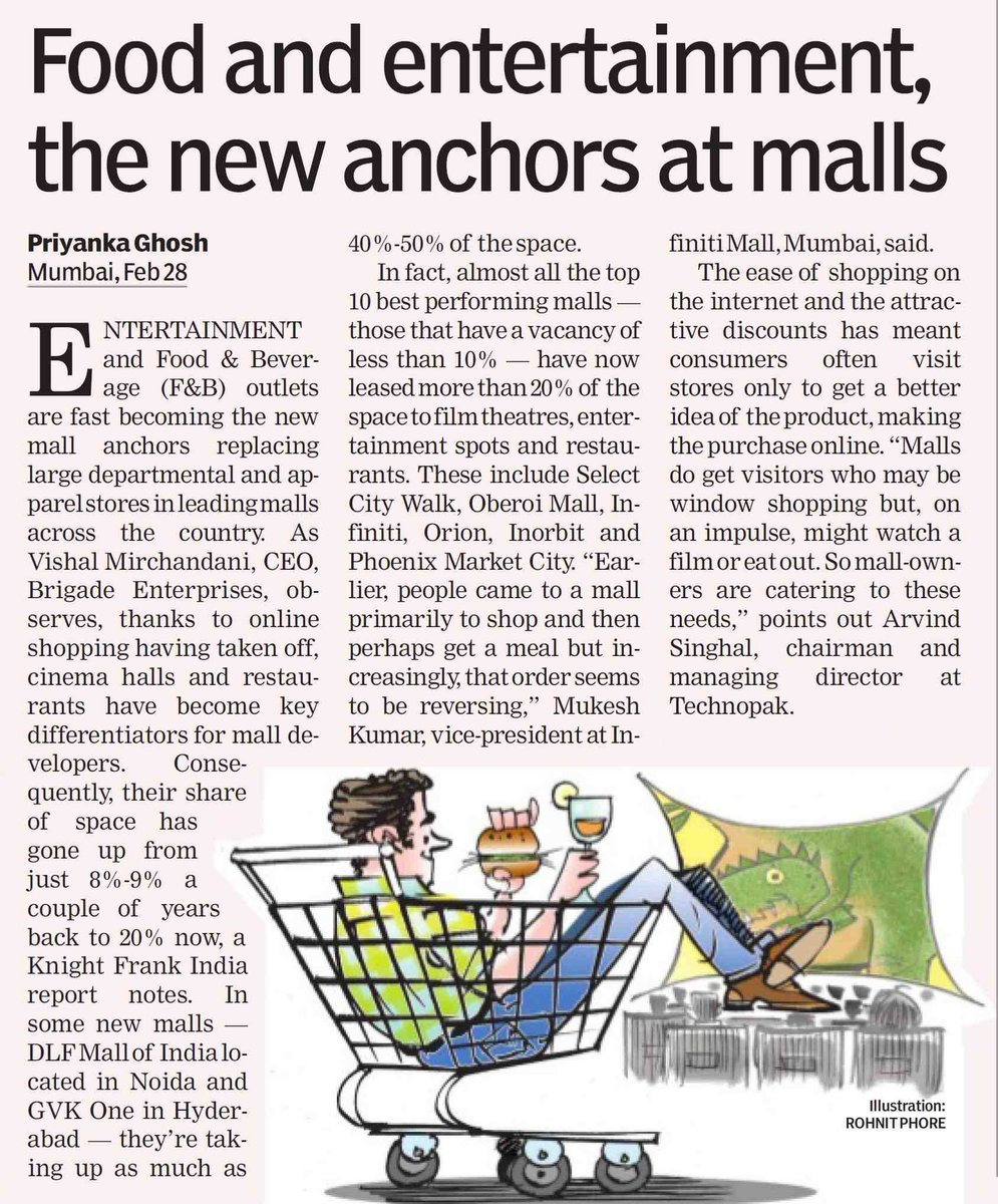 KnightFrank_IN's tweet image. Food and entertainment are fast becoming the anchors in leading malls across the country.