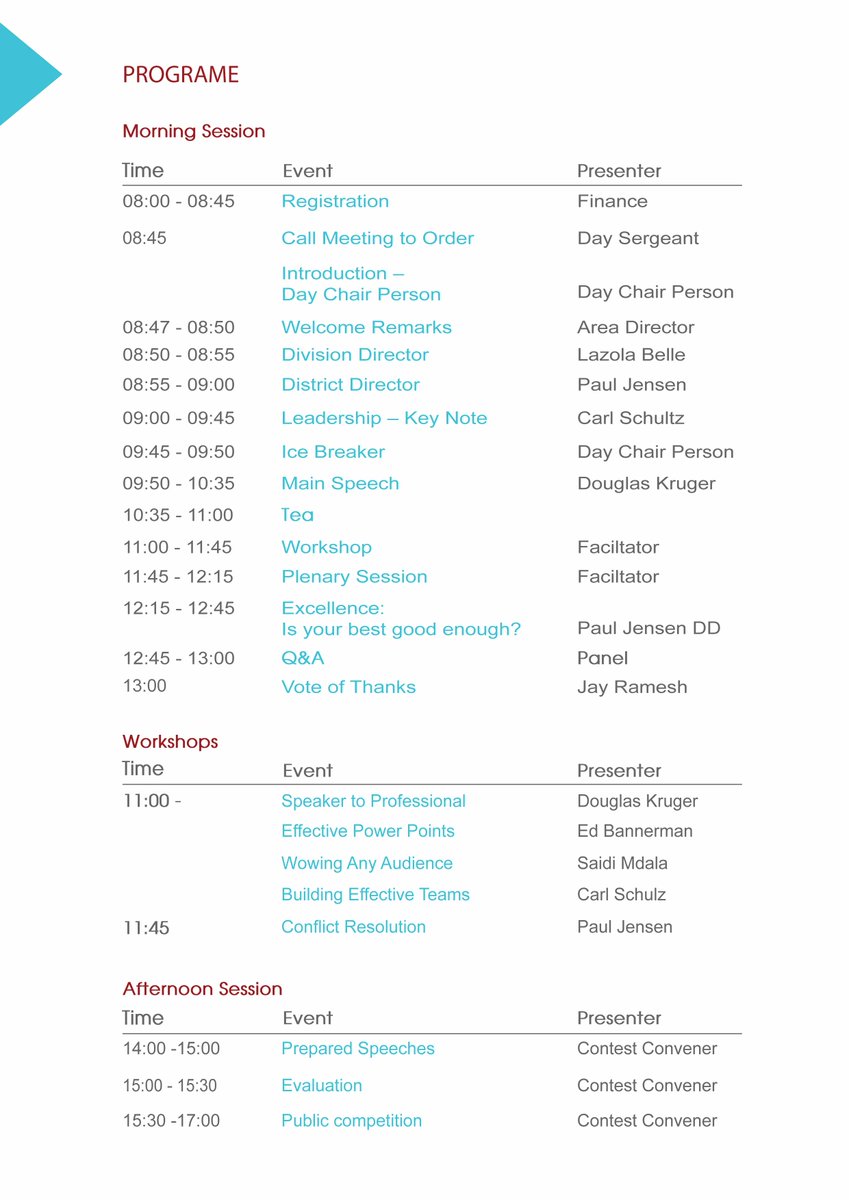 ToastmastersBW's tweet photo. Conference program

#ToastmastersBwConference2016 https://t.co/JWEtQ3qS7n