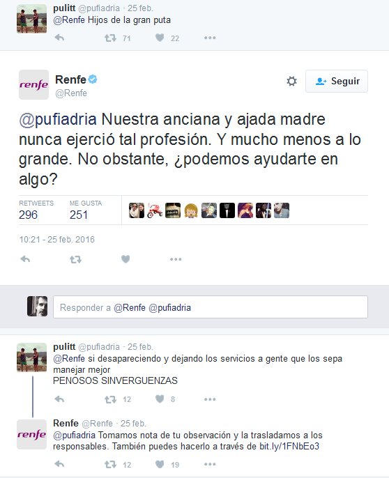 NewsReputation's tweet image. Y la segunda respuesta de @renfe al cliente enfadado (e impertinente), igual de brillante y elegante.
@HacheRomero