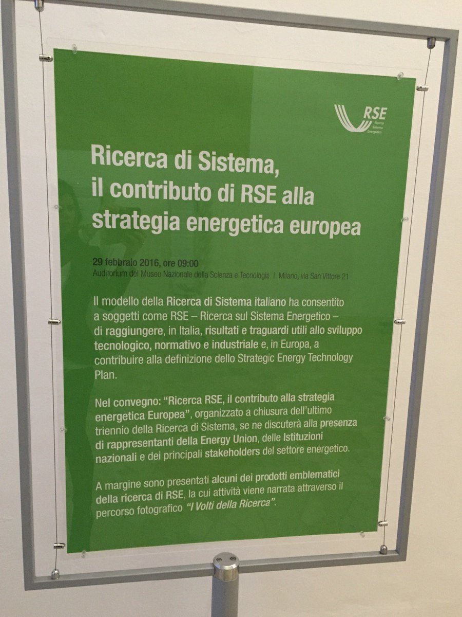 Ricerca di Sistema. Il contributo di #RSE alla strategia energetica europea, oggi al <a href="/Museoscienza/">Museoscienza</a>.