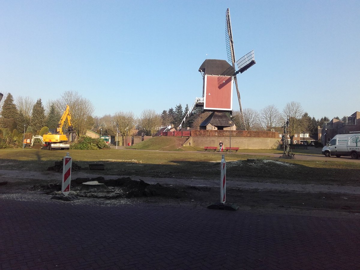 Herinrichting Molenplein is begonnen. De bomen en struiken rond het plein zijn vandaag gerooid.