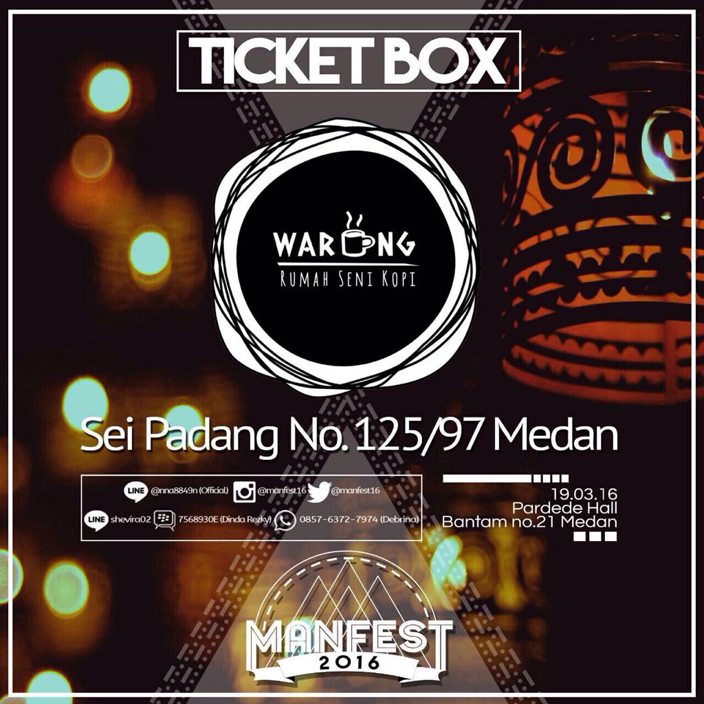 manfest16's tweet photo. Official TicketBox 4

WARUNG RUMAH SENI KOPI
Jl Sei Padang No 125/97 Medan

#manfest #musicfestival #pensimedan https://t.co/eaF5TqdKY2
