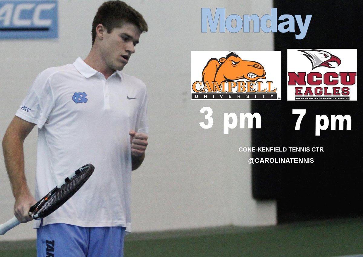 carolinatennis's tweet photo. Today Carolina hosts Campbell (3 outdoors) and NCCU (7 indoors); Vanderbilt on Friday. https://t.co/NsD22U3NF4