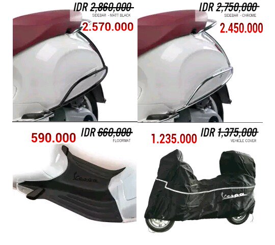 Acc asli vespa
Harga -10% dari harga resmi
Primavera, Sprint, GTS
Gede, 081916657547
Dps, Bali
Ketemuan-Cek brg-Deal