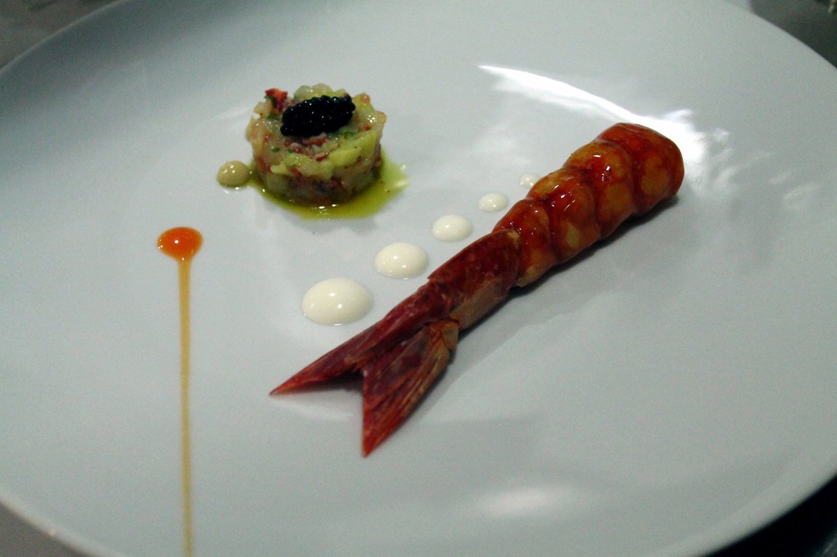 La Gambas Carabineros de Palamos aux Agrumes, Toast de Poutargue, Salalde de Pommes de Terre au Caviar. #cooking