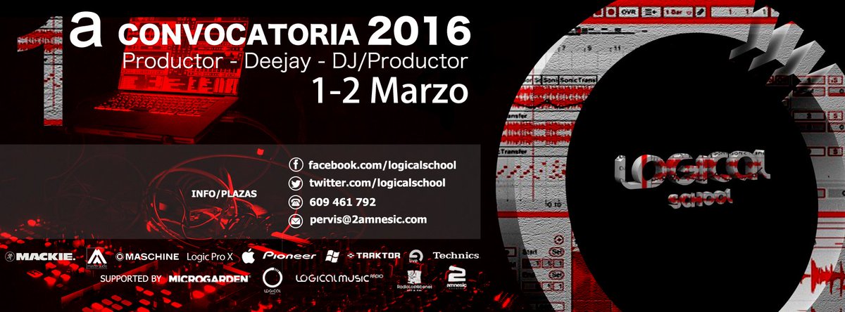 LogicalSchool's tweet photo. 1ª Convocatoria 2016 #LogicalSchool
#Productor #Deejay #DJProductor 1-2 de Marzo
#INFO #PLAZAS 609 461 792 https://t.co/WazGUrbe4b